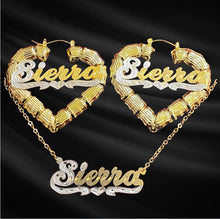 Load image into Gallery viewer, Hoop Earrings and Doubleplate Name Necklace Set
