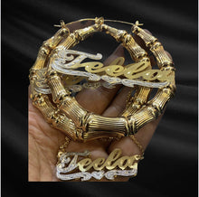 Load image into Gallery viewer, Hoop Earrings and Doubleplate Name Necklace Set
