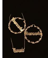 Load image into Gallery viewer, Hoop Earrings and Doubleplate Name Necklace Set
